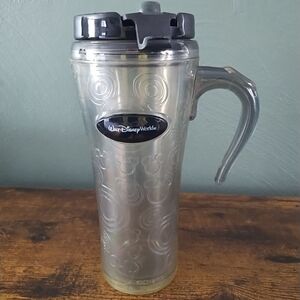 Walt Disney World Rare Zak Travel Mug Cup Tumbler Handle Black Gray Mickey Ears